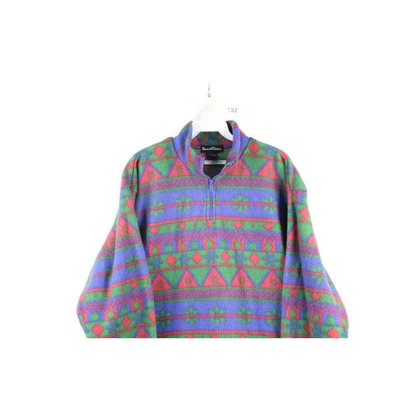 Vintage 90s Streetwear L Nordic Fair Isle Half Zip Fleece Pullover Sweater - Picture 2 of 7